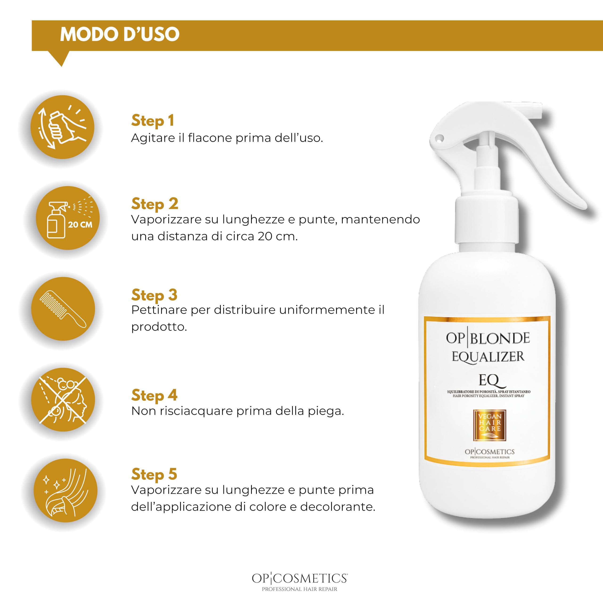 OP|BLONDE Equalizer | Spray Termoprotettore Capelli | Trattamento Professionale Capelli Danneggiati, Colore Brillante in 3 Minuti | Anticrespo Capelli Made in Italy 250 ml