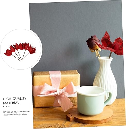 Miniatura 9 de Amosfun 6 piezas de flores artificiales de Navidad, decoración del hogar, flores rojas, magnolia, hojas de nochebuena con purpurina, flores de