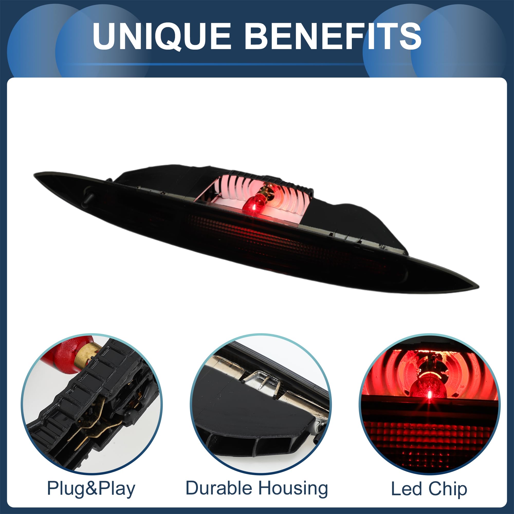 Luce di Stop a LED Compatibile per Renault Modus 2004-2012, Alloggiamento Nero in Plastica Impermeabile 3° Luce di Stop Montata in Alto al Centro Posteriore