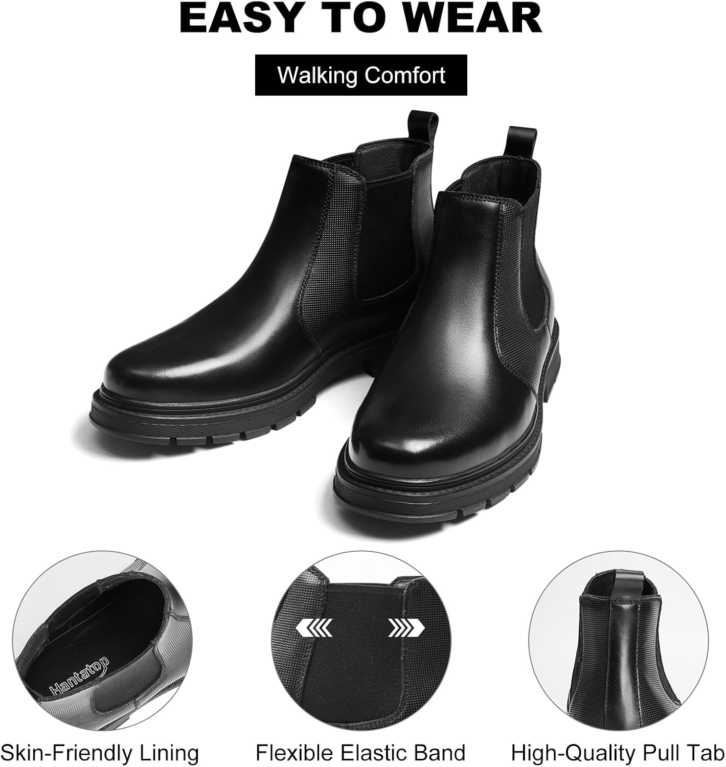 Mens Leather Chelsea Boots Slip On Platform Ankle Dress Boots