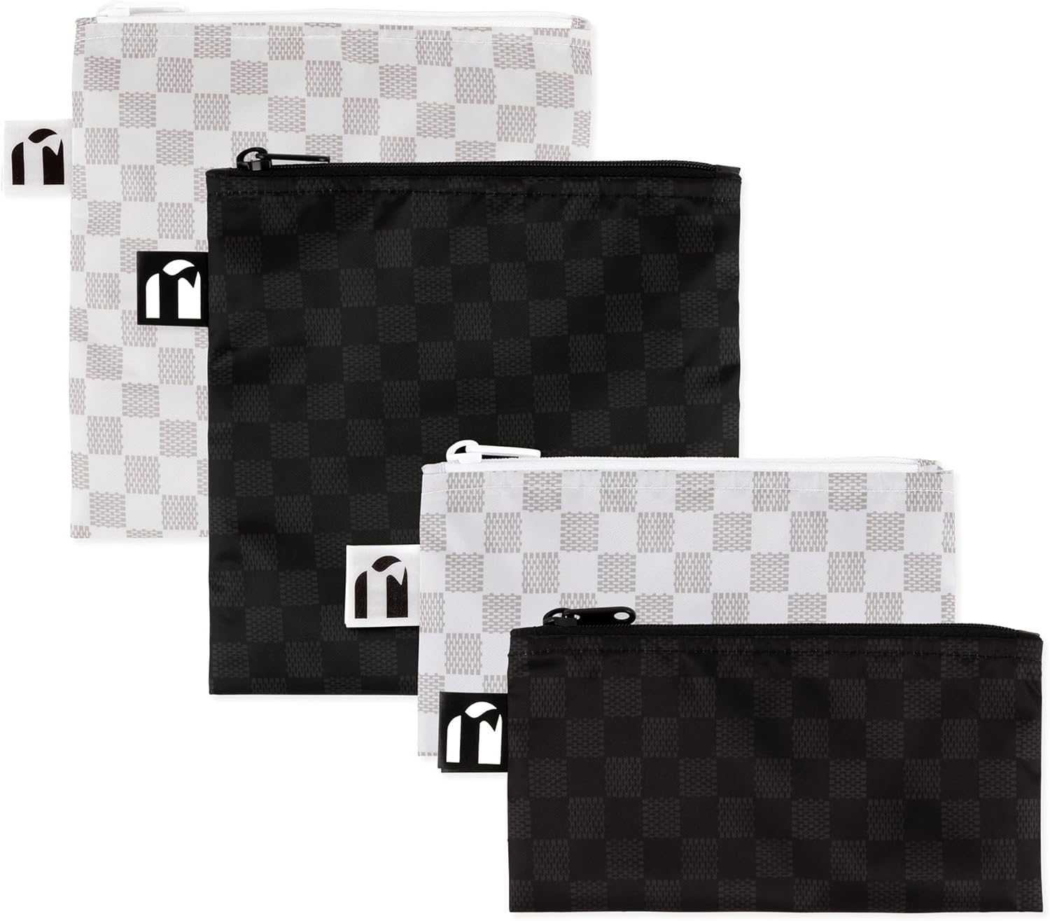 Roamio Reusable Sandwich and Snack Bags, for Kids School Lunch and for Adults Portion, Washable Fabric, Waterproof Cloth Zip Bag, Travel Pouch, Food-Safe, 4-pack Set Nautical Stripe and Blue Shells