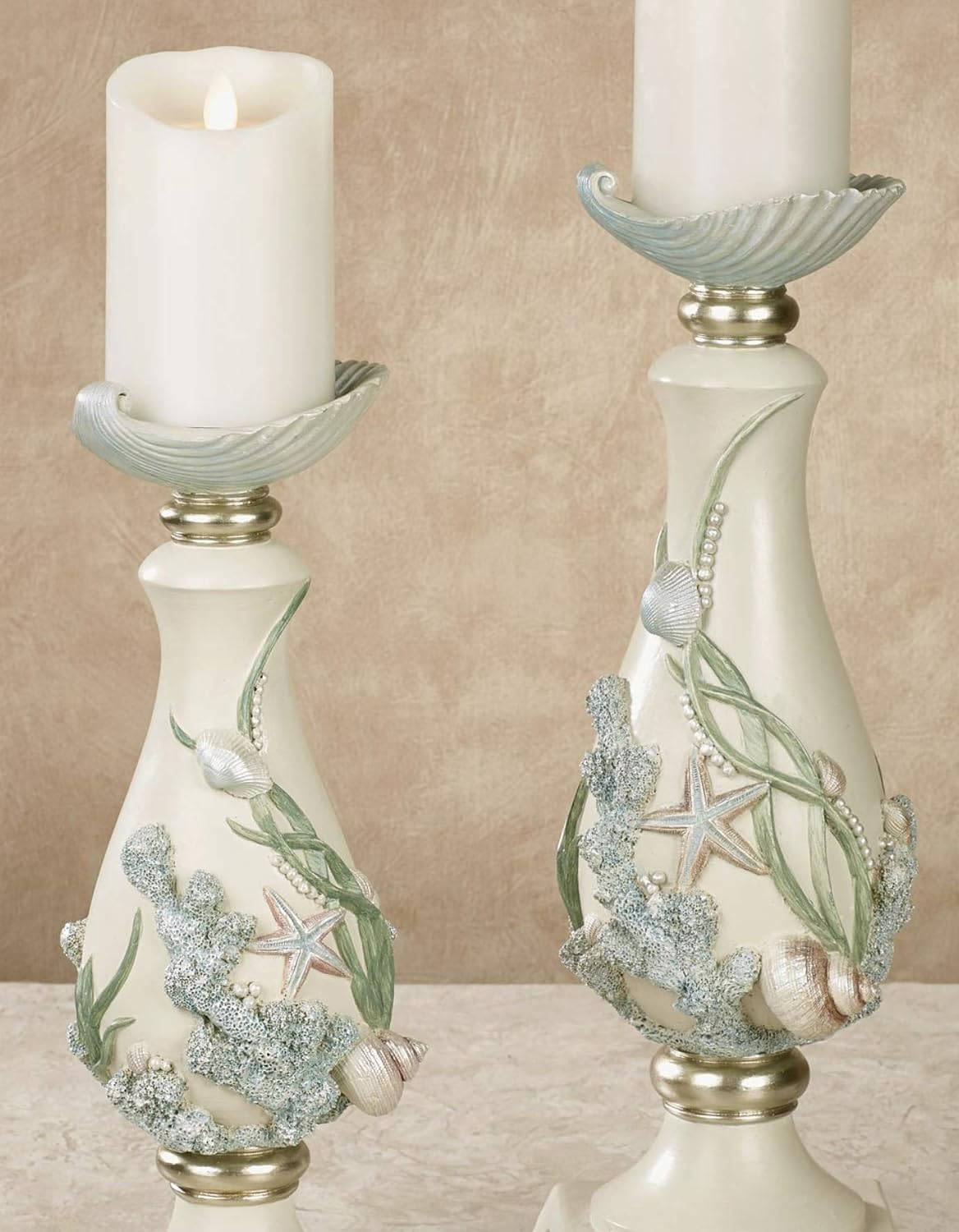 Shimmer Reef Coastal Candleholders Multi Pastel Set of Two : Home & Kitchen