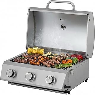 Tarrington House Barbacoa de Gas de Sobremesa Cathan, Acero Inoxidable, 3 Quemadores x 2,2 kW, Termómetro Integrado, Bandeja Recogegrasa, Portatil