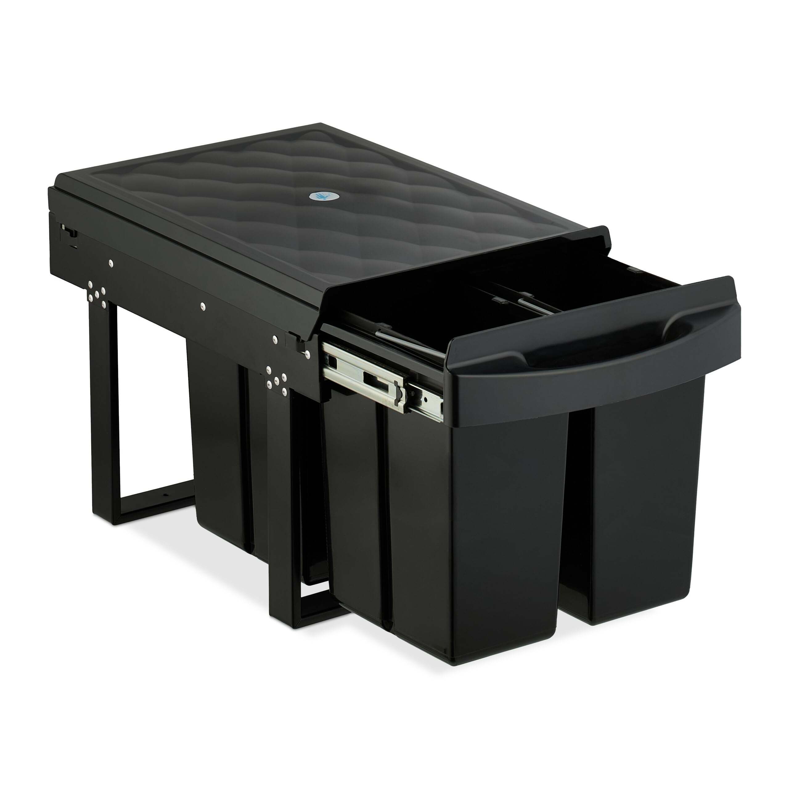 Relaxdays Cubo de Basura Cocina, 4 Espacios, 4X 8 L, 34,6 x 34 x 51,8 cm, Extraíble, Papelera Reciclaje Fregadero, Negro