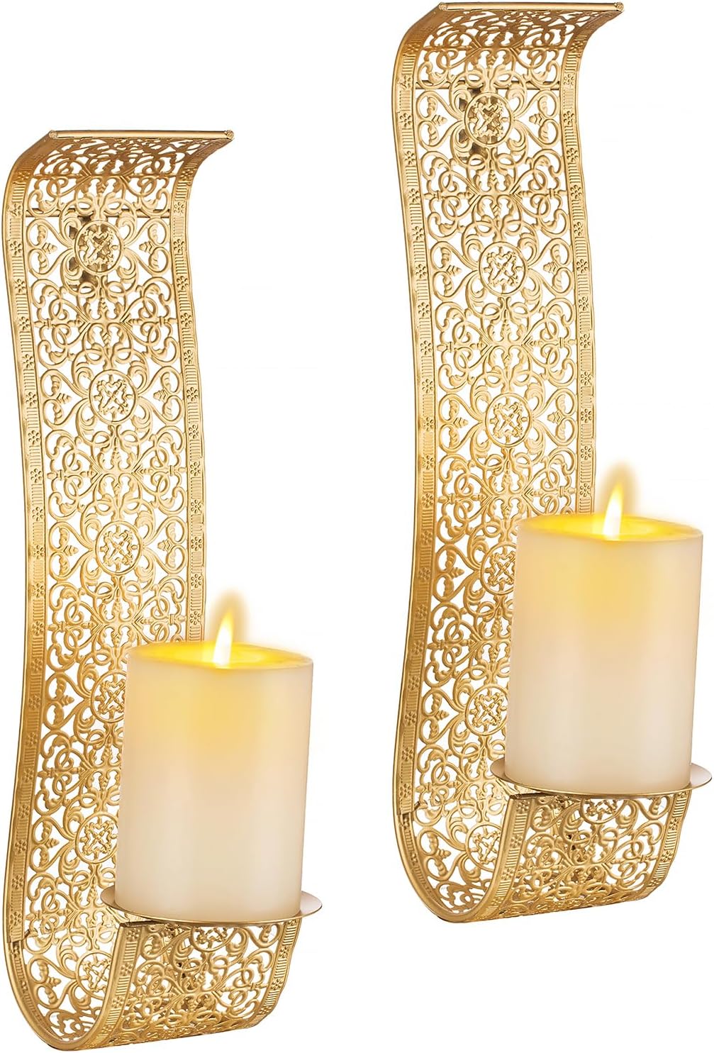 Gold Wall Candle Holder Sconces Set of Two Walasis Scroll Metal