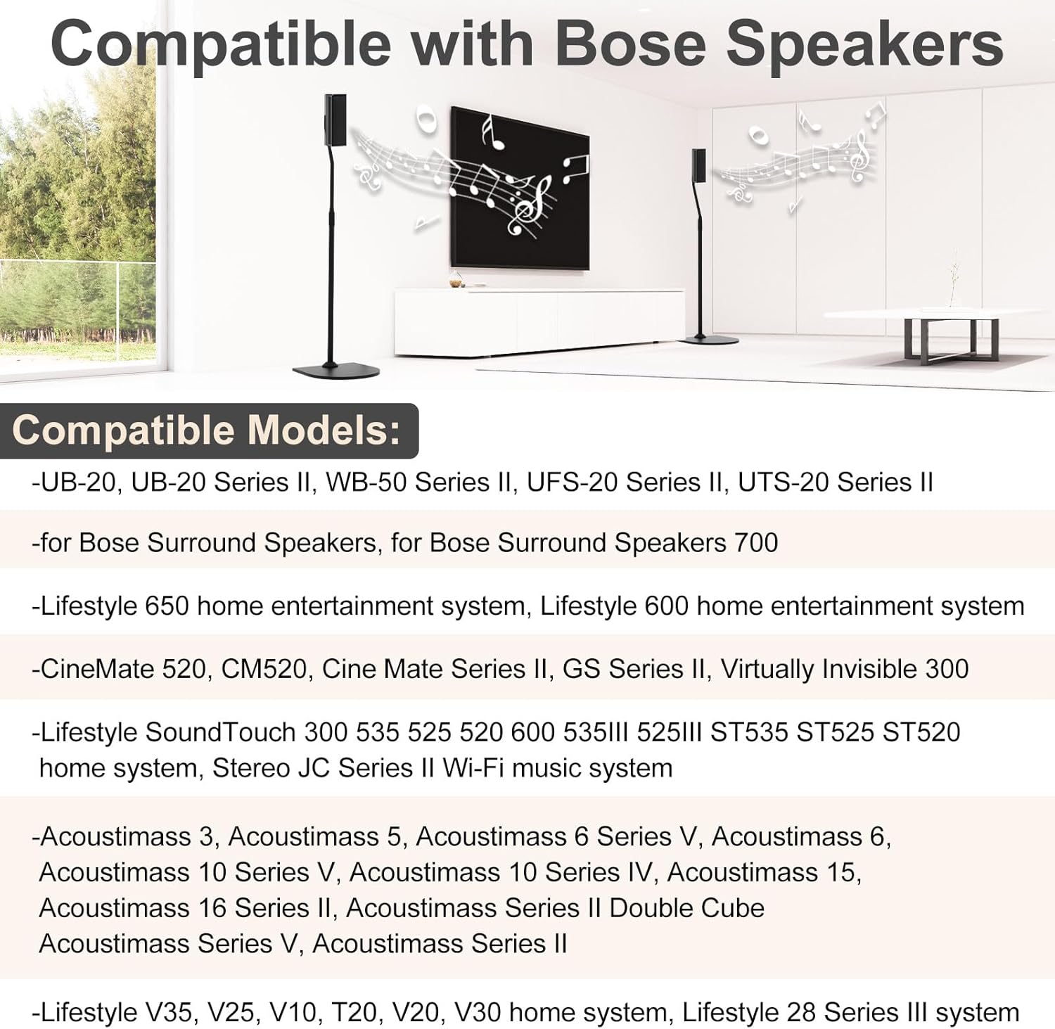 Adjustable Speaker Stand Pair for Bose Built in Cable Management wr Slideconnect Bracket, for UB-20, UFS-20 II, Lifestyle 600, CineMate II, Lifestyle SoundTouch, Acoustimass Series Bose Speaker Stands - Image 2