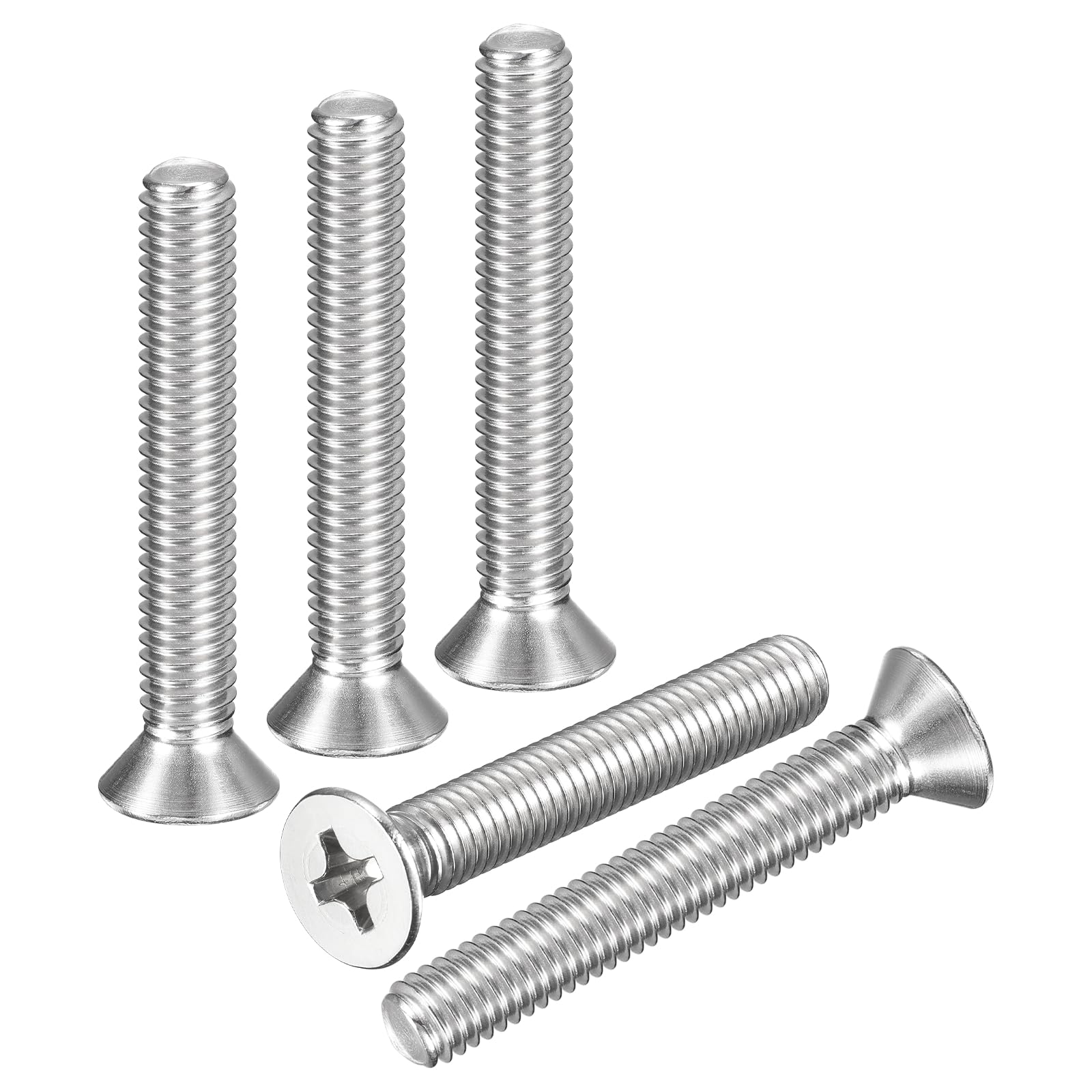 DTGN 3/8"-16x2-1/2" Phillips Countersunk Head Bolt - 10pcs - Good for Outdoor Machinery Fastening Repairing - 304 Stainless Steel Flat Head Machine Screw Bolt - Silver Color