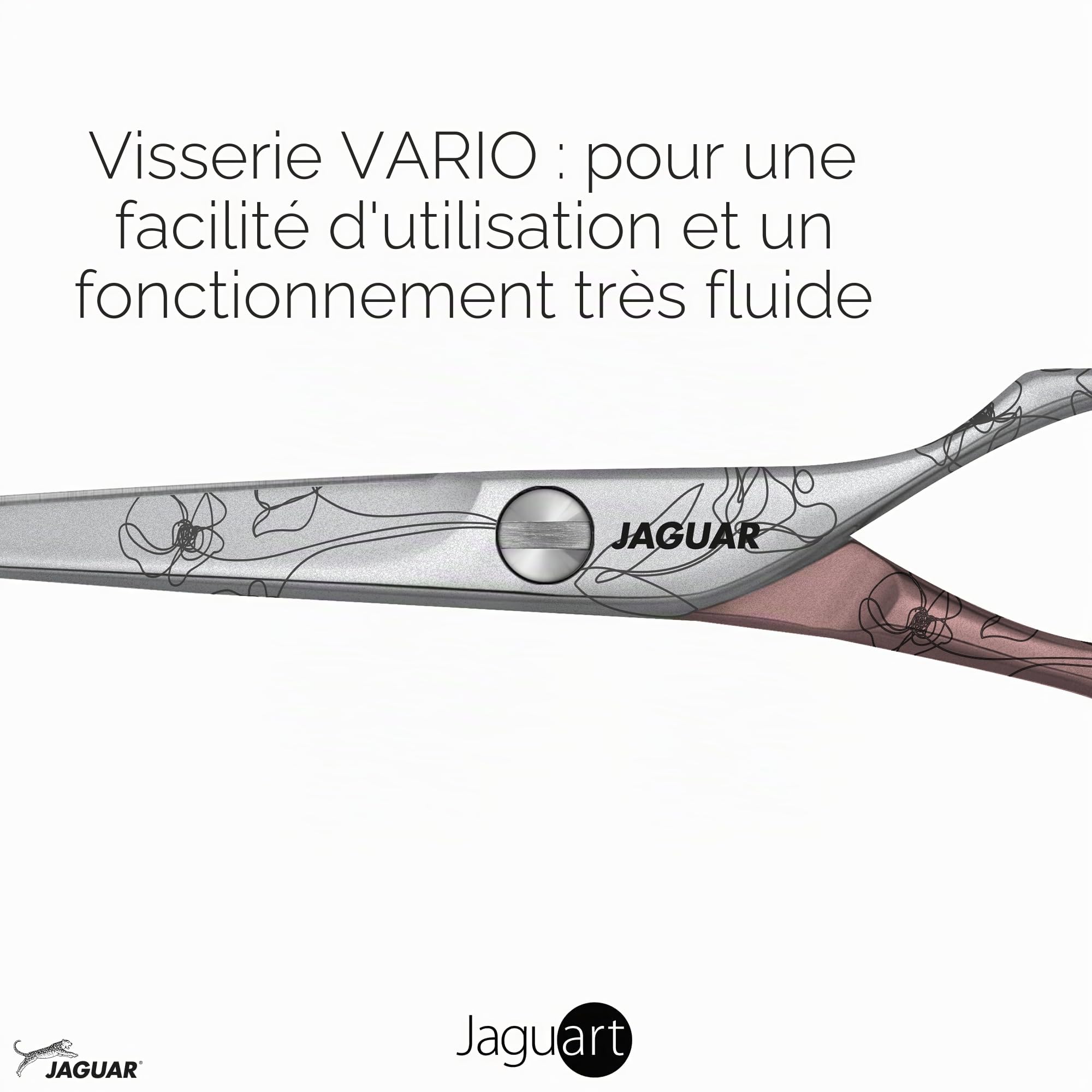 JAGUAR Ciseaux à cheveux JaguART TENDER LOVE 5.5" | Ciseaux de coiffeur en design offset | Revêtement high-tech anti-allergénique et résistant en qualité photo | Fabriqués en Allemagne