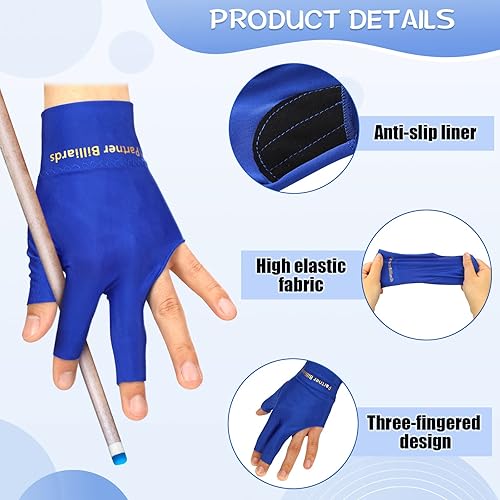 Miniatura 3 de Junkin - 15 guantes de billar con 3 dedos, guantes de billar, elásticos, para hombre y mujer