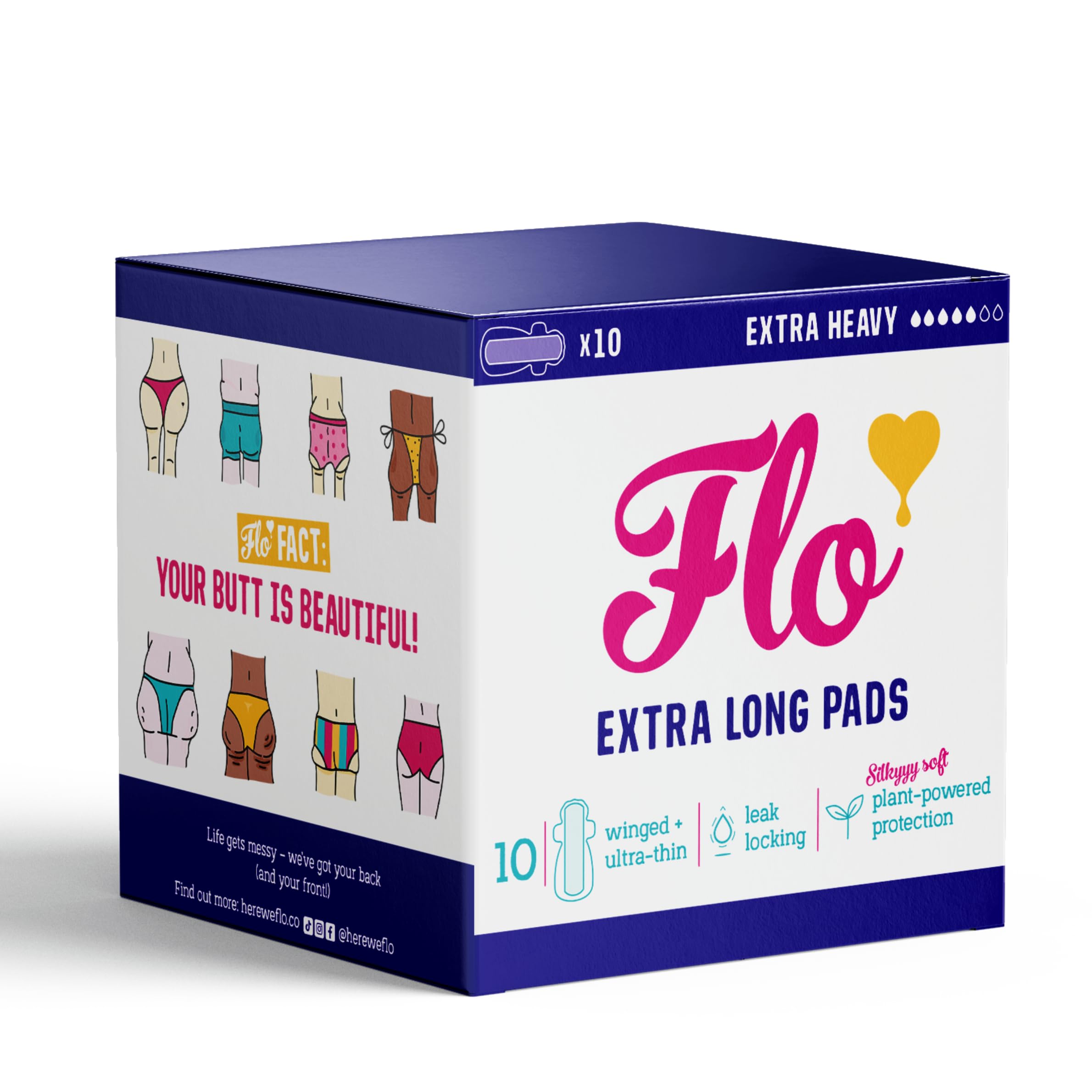 FLO Organic Bamboo Sanitary Pads for Women with Wings, Biodegradable and Ultra Thin, 10 Ultra Long Pads