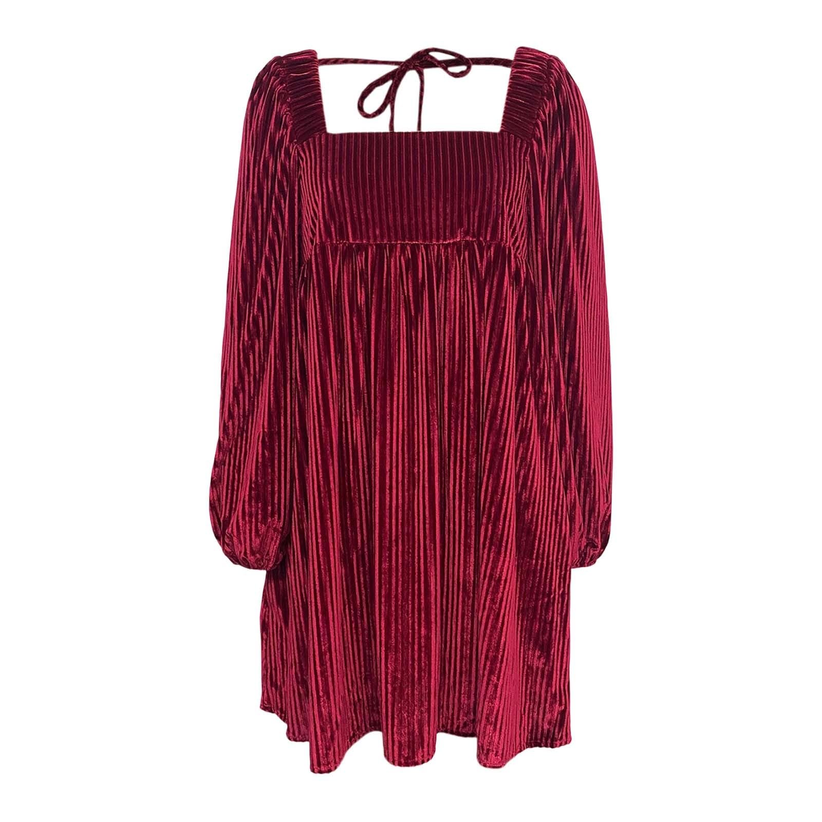 Vestito Natale Donna-Abito Donna Velluto-Elegante Abito Casual in Velluto per Lavoro, Appuntamenti, Serate, Feste, Morbido E Fluido, con Scollo Quadrato E Design Senza Schienale.