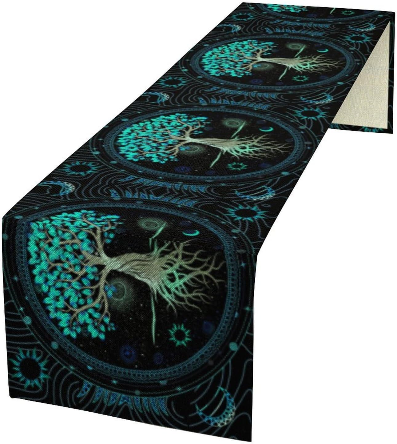 Astrology Moon Magic Table Runner, Tree of Life Mystical Gothic Kitchen Dining Table Decoration for for Dining Kitchen Room Indoor Outdoor Party Decor, 13x90inch