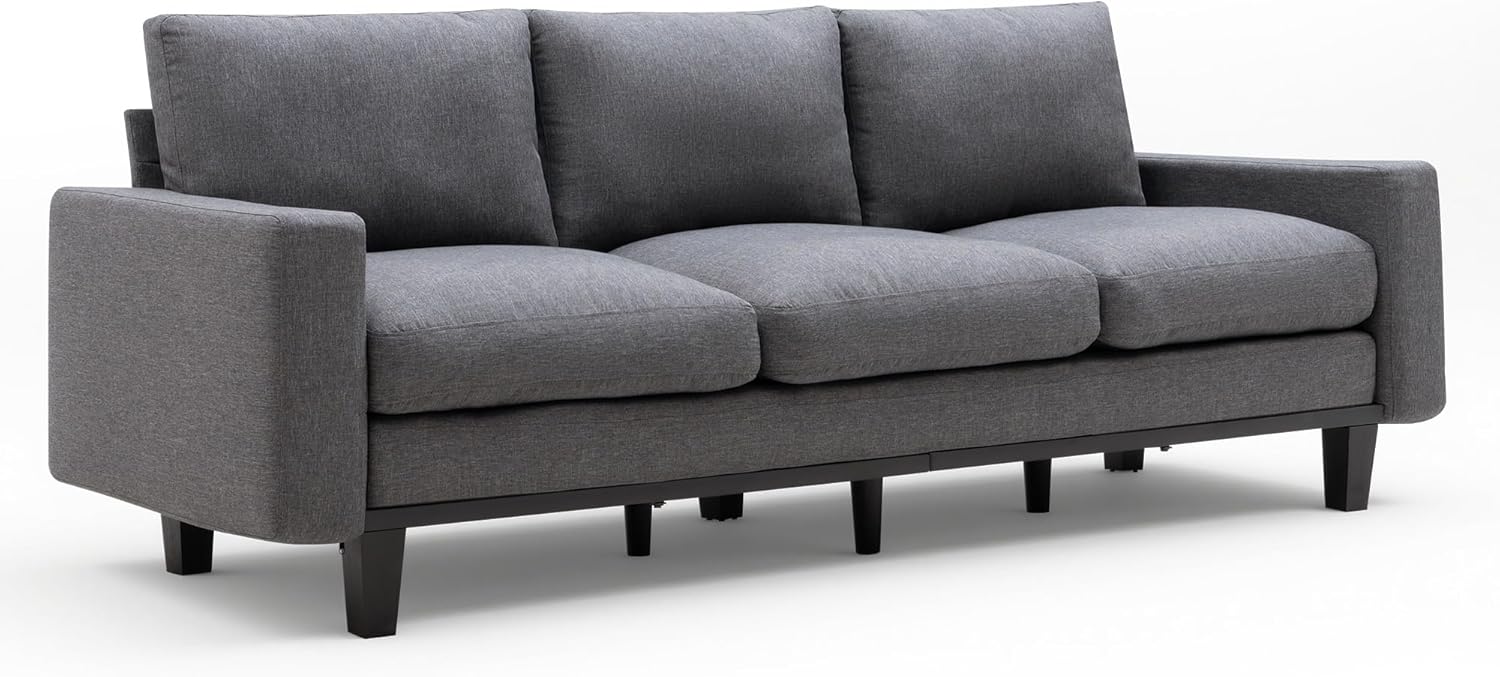 AMERLIFE 3 Seater Sofa with Deep Seat, 74.8" Modern Fabric Couch for Living Room, Full Metal Support, Pet-Friendly Comfy Sofa, Standard Couch for Bedroom & Apartment, Grey Linen