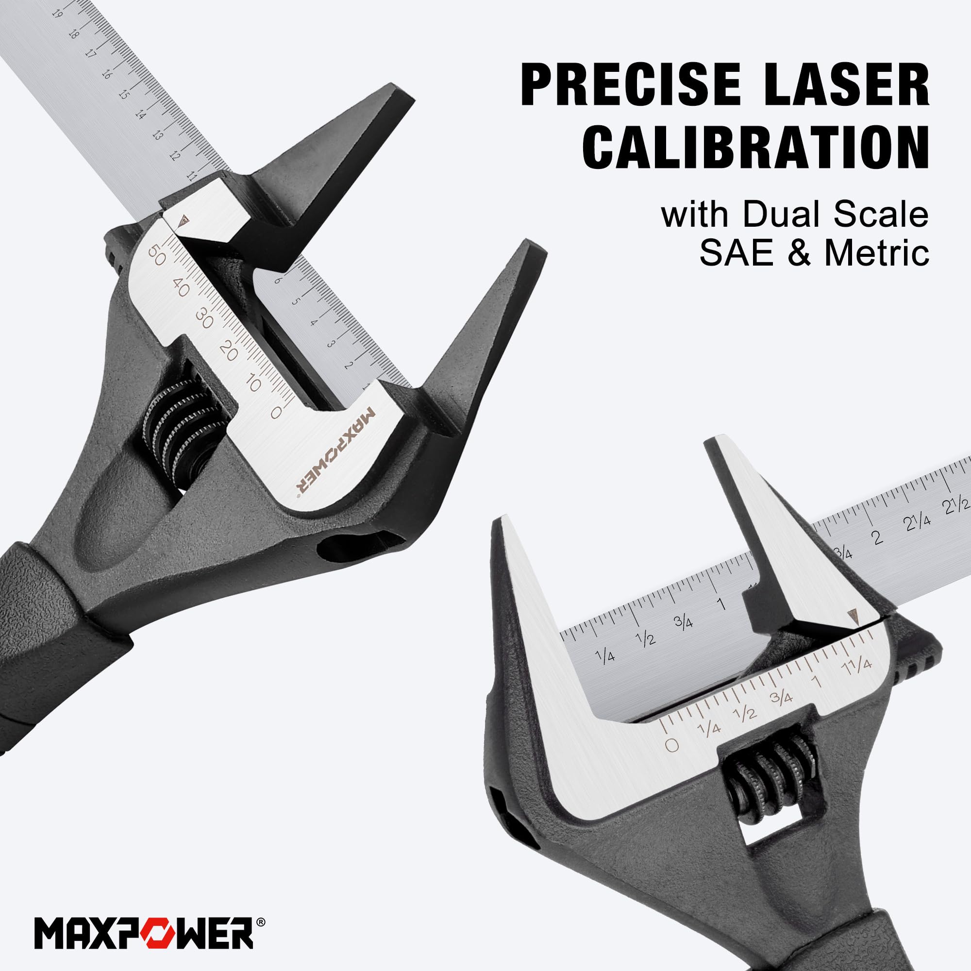 MAXPOWER Llave ajustable de mandíbula delgada, juego de llaves ajustables de apertura ancha de 2 piezas, llaves ajustables de 6 y 10 pulgadas, mandíbula fina, mango de agarre suave