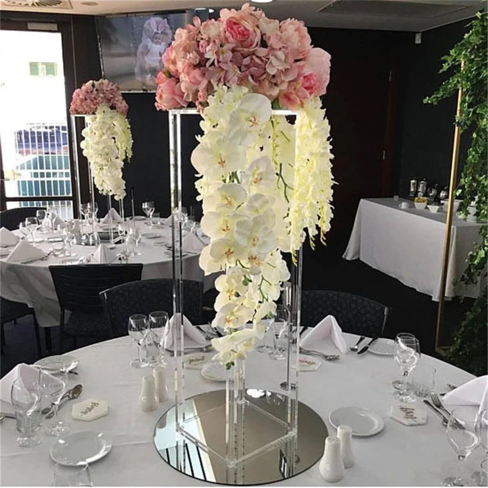 Soporte cuadrado transparente de acrílico para flores, centros de mesa de boda, decoración de fiesta de cumpleaños, mesa de postre (20 cm)