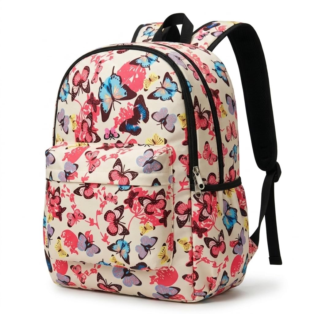 Compact Multicolour Butterfly Vibe - Red & Blue Butterfly Printed Bag - Kiddish and Girly Backpack for Girls - Mini Bag for Traveling, Outdoors and College. Suitable for Girls and Women-picture-41