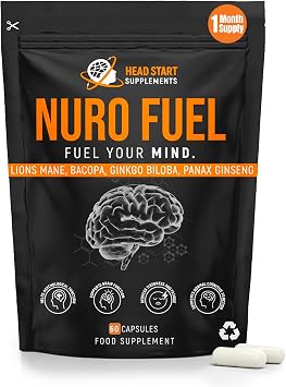 NuroFuel  Nootropic Brain Supplement for Focus, Energy, Memory & Mental Performance | with Ginkgo Biloba, Bacopa, Lions Mane, Rhodiola & Vitamin B12 for Cognitive Support