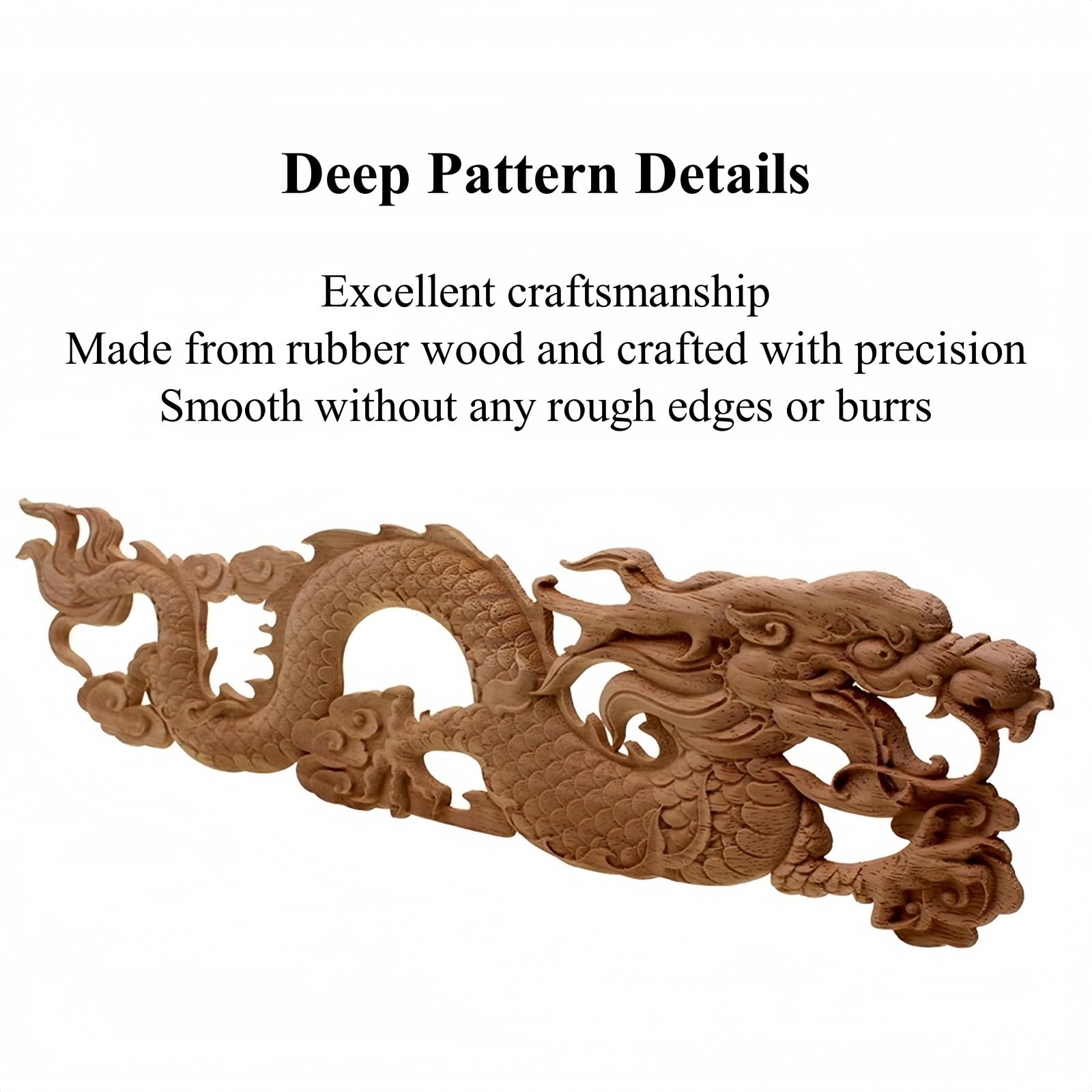 Chinese Dragon Wood Carved Appliques – Set Of 3 Carved Wood Decals For Furniture, Doors, Wall Decor