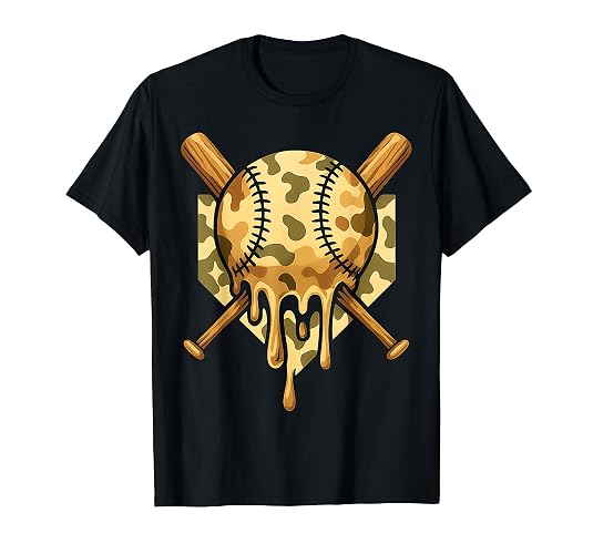 Baseball Drip for Boys Ice Cream Dripping Boys Baseball Camo T-Shirt