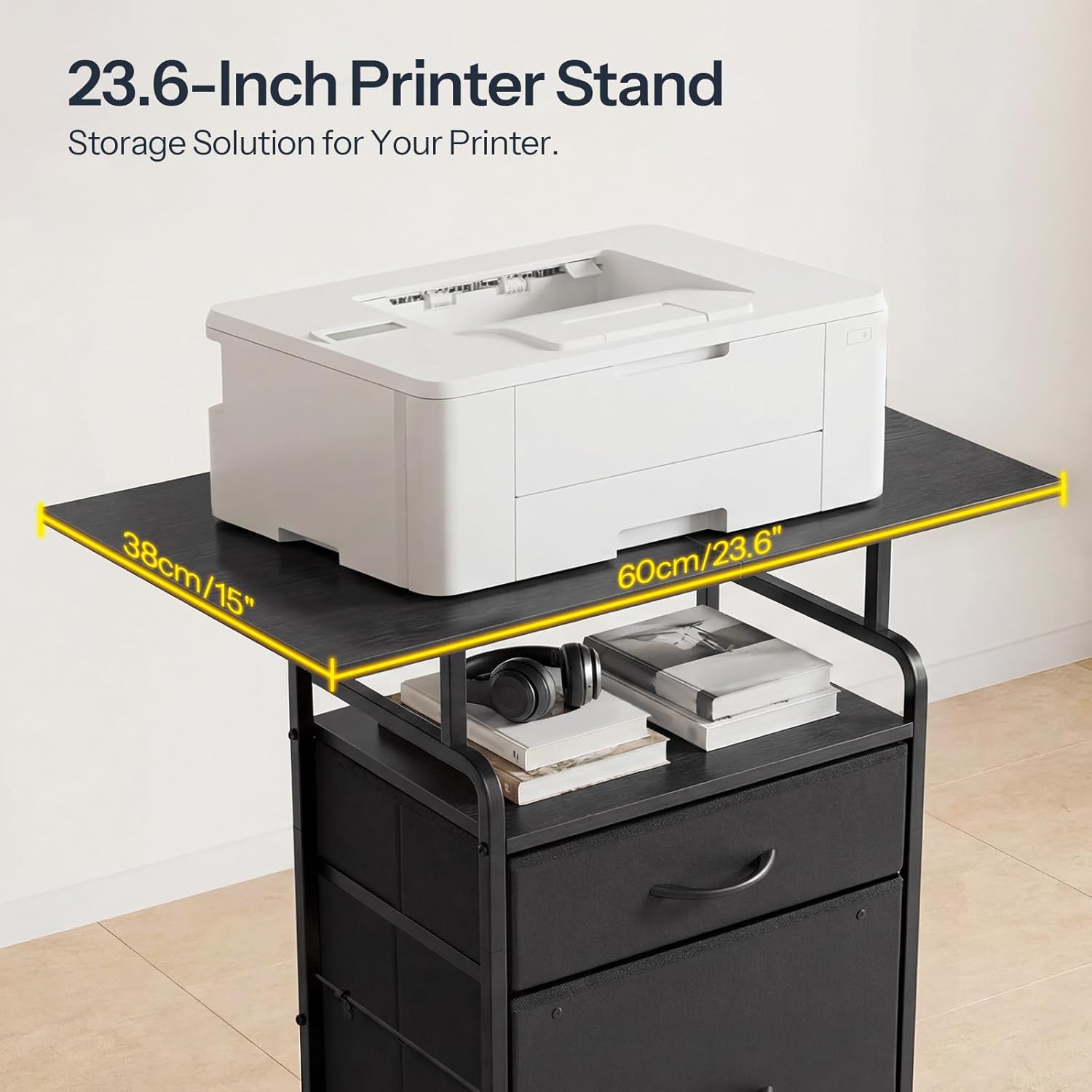 HOOBRO Large Printer Stand with Drawers, Printer Table on Wheels, Mobile Filing Cabinet with Charging Station, Printer Cart for Home Office, Living Room, Black BB15UPS01