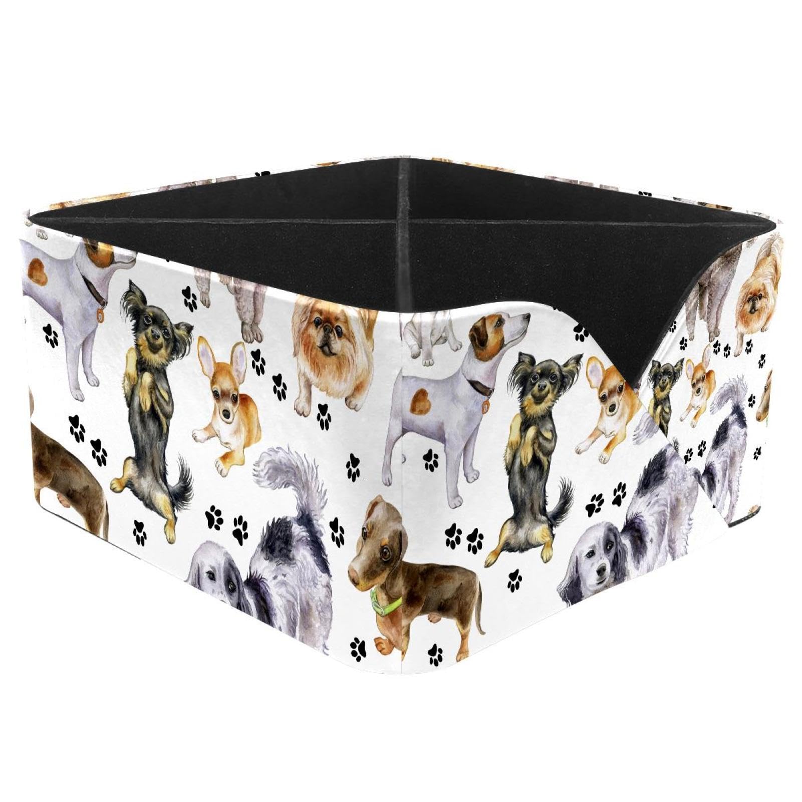 KengjuTesu Dogs and Paw Footprint Watercolor Illustration Desktop Organizer Pen Holder, Rectangular Pencil Cup for Office, Study and Makeup Stations