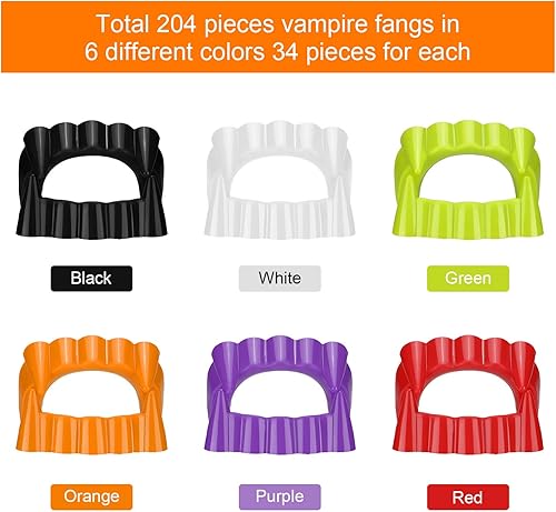 Miniatura 6 de Skylety 204 piezas de colmillos de vampiro de plástico para Halloween, dientes de vampiro, varios colores, dentaduras postizas de hombre lobo,