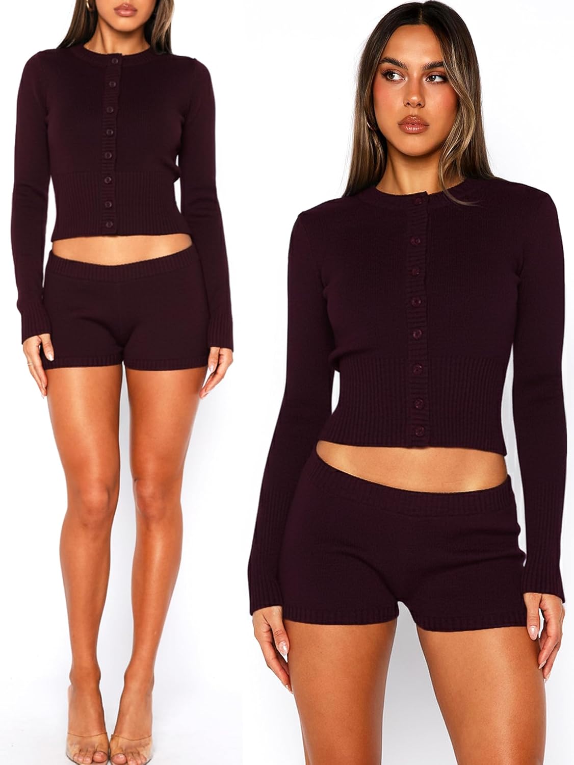 OZICERD Fall Knit Cropped Cardigan Sweaters for Women Lightweight Crew Neck Long Sleeve Button Open Front Y2k Crop Cardigan - Image 5