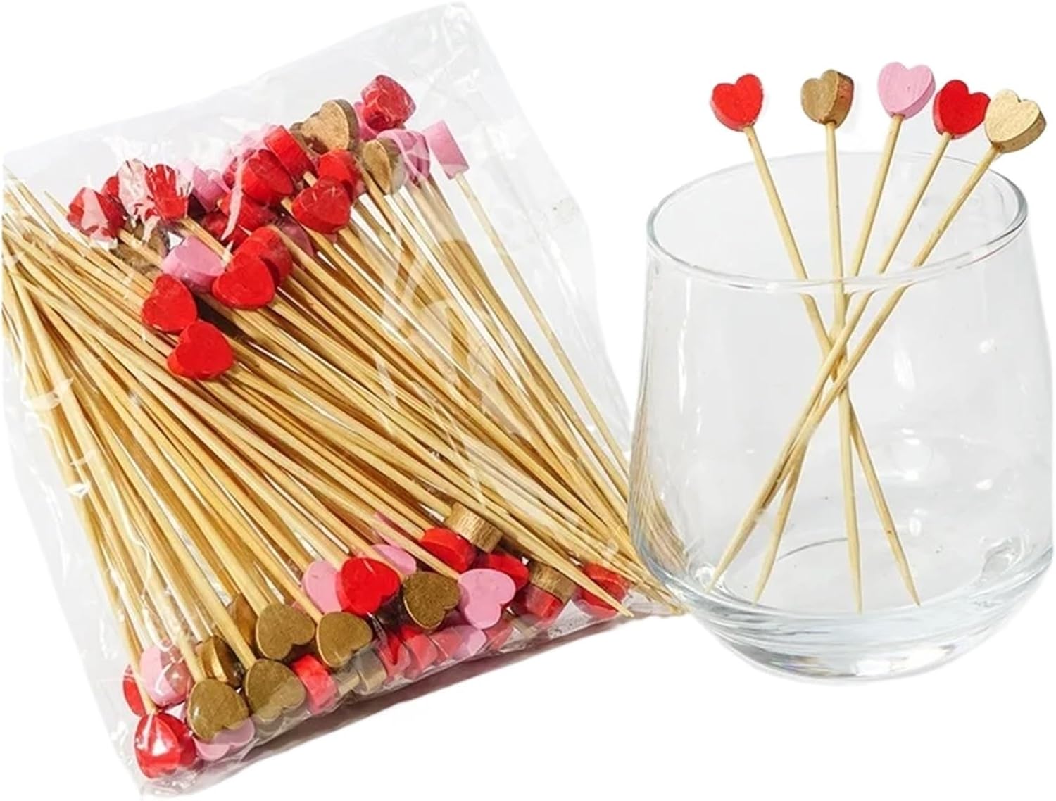 Fruit Skewers 200pcs Red Heart Fruit Skewers Disposable Bamboo Valentine's Day Party Supplies Wedding Bridal Birthday Decorations(Color8)