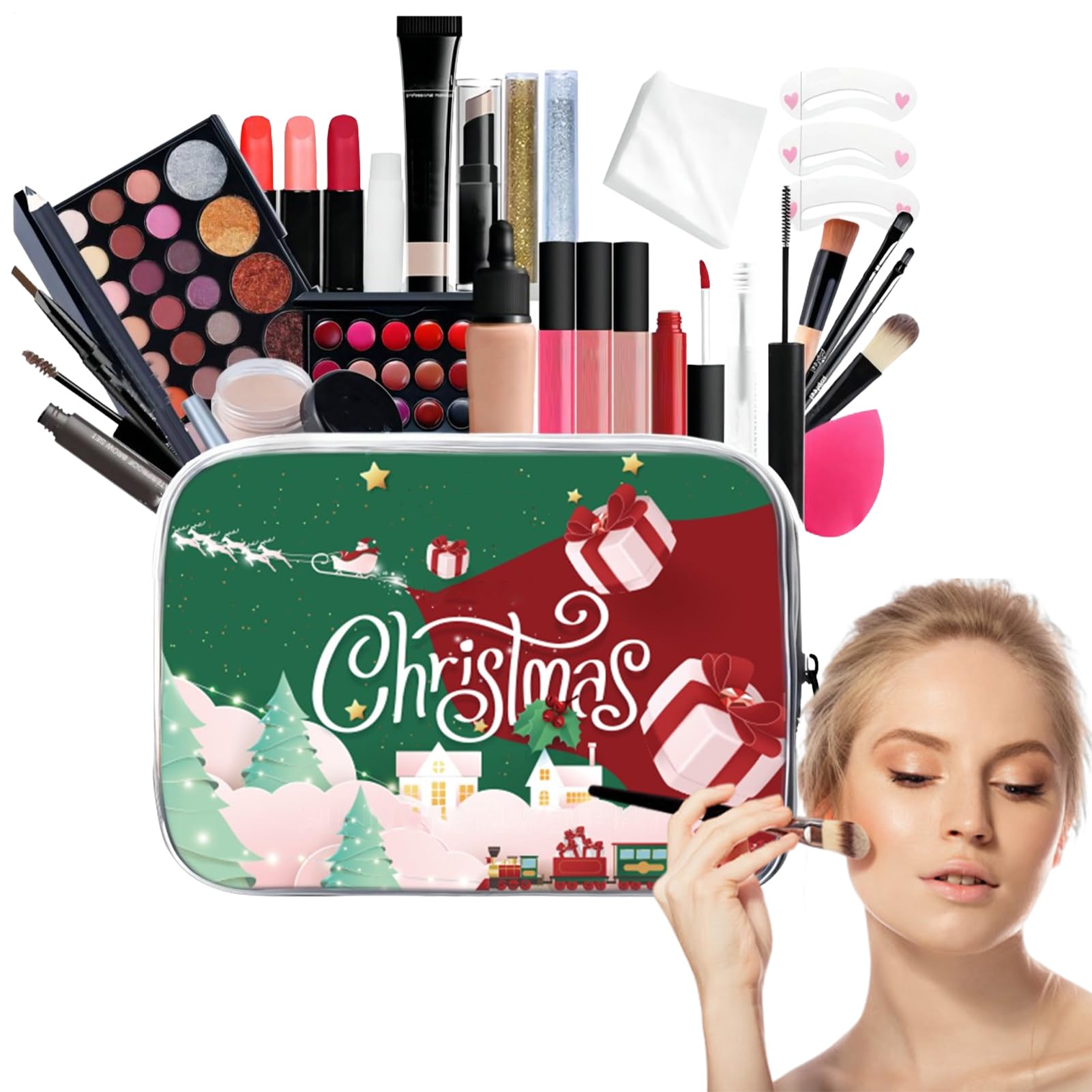 Christmas Makeup Sets Portable Waterproof All Makeup Kit Christmas Set Makeup Bundle Long Lasting Multifunctional Cosmetic Supplies with Storage Box for Girls and Women