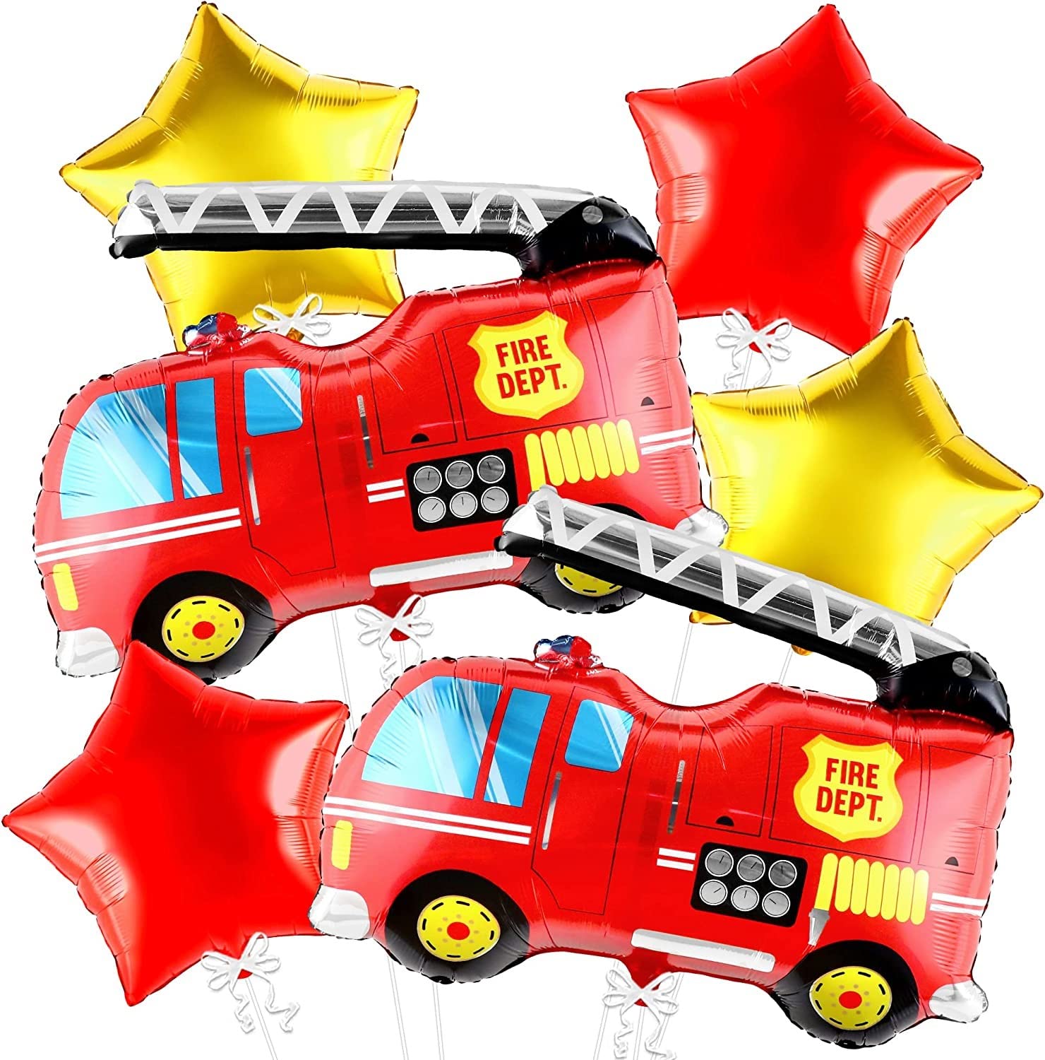 Atpata Funky Fire Engine Fire Fighter Truck Balloons Fire Brigade theme Fire Van Birthday Party Balloons & Decorations (Fire Engine Set 6pcs.)
