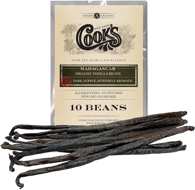 Cook's Organic Madagascar Whole Vanilla Beans 10-Pack 5-7 inch