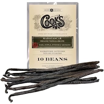 Organic Madagascar Vanilla Beans, Grade A Whole Pods, Cooks, 10 Count