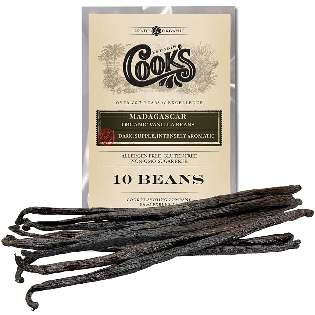 10 Organic Madagascar Whole Vanilla Beans Grade A Pods Premium Vanilla Beans for Making Extract Baking - Cooks