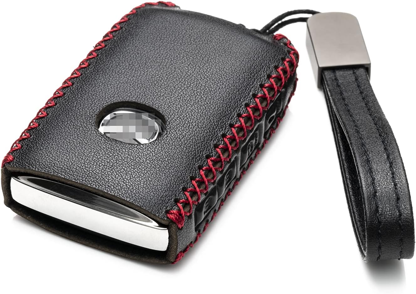 Vitodeco Genuine Leather Smart Key Fob Case Cover Protector Compatible with Mazda 3, Mazda 3 Hatchback, Mazda 6 2019 - 2022, CX-5, CX-50, CX-30, CX-9 2020 - 2023 (4-Button, Black/Red)