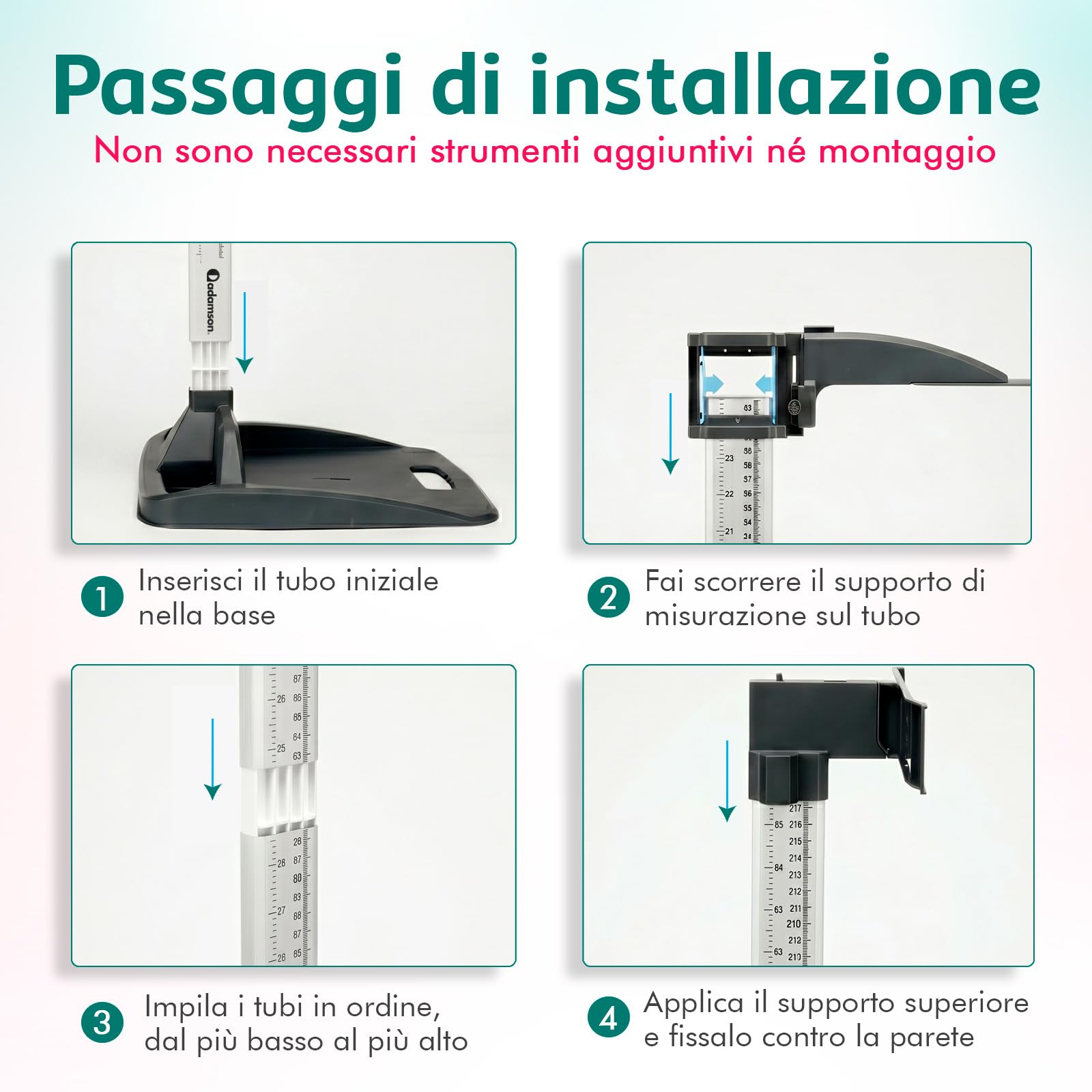 Stadiometer S100 Stadiometro Portatile per la Misurazione Dell Altezza | 20-210 CM, Autoportante per Adulti e Bambini, Uso Medico e Professionale, Struttura e Stabile, Facile da Usare