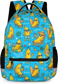 KOYI Cute Banana Backpack for Kids, Tropical Summer Beach Cartoon School Bag with Reflective Strip, Fun Kawaii Bookbag for Boys Girls Elementary Kindergarten Students, 17 Inch, Blue