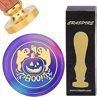 CRASPIRE Halloween Wax Seal Stamp Pumpkin Ghost Vintage 25mm Removable Brass Head Wood Handle Sealing Wax Stamp for Wedding Birthday New Year Party Envelopes Invitations Gift Packing