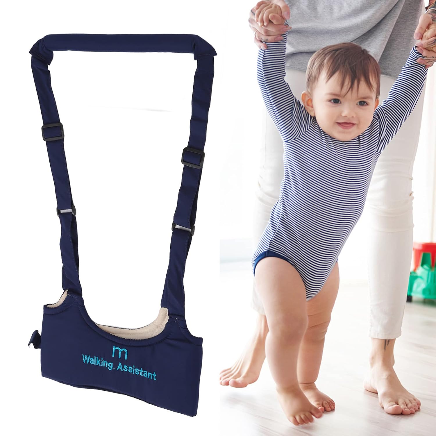 Baby Walking Harness – Handheld Toddler Walker Helper, Adjustable & Skin-Friendly Navy Blue Support for Infants Learning to Walk Safely