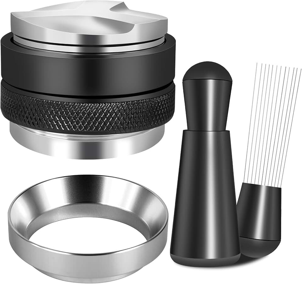 Reoszeank 51mm Espresso Accessories Kit, Coffee Distributor and Tamper Leveler, WDT Tool and Dosing Funnel Set Fits Delonghi CASAB
