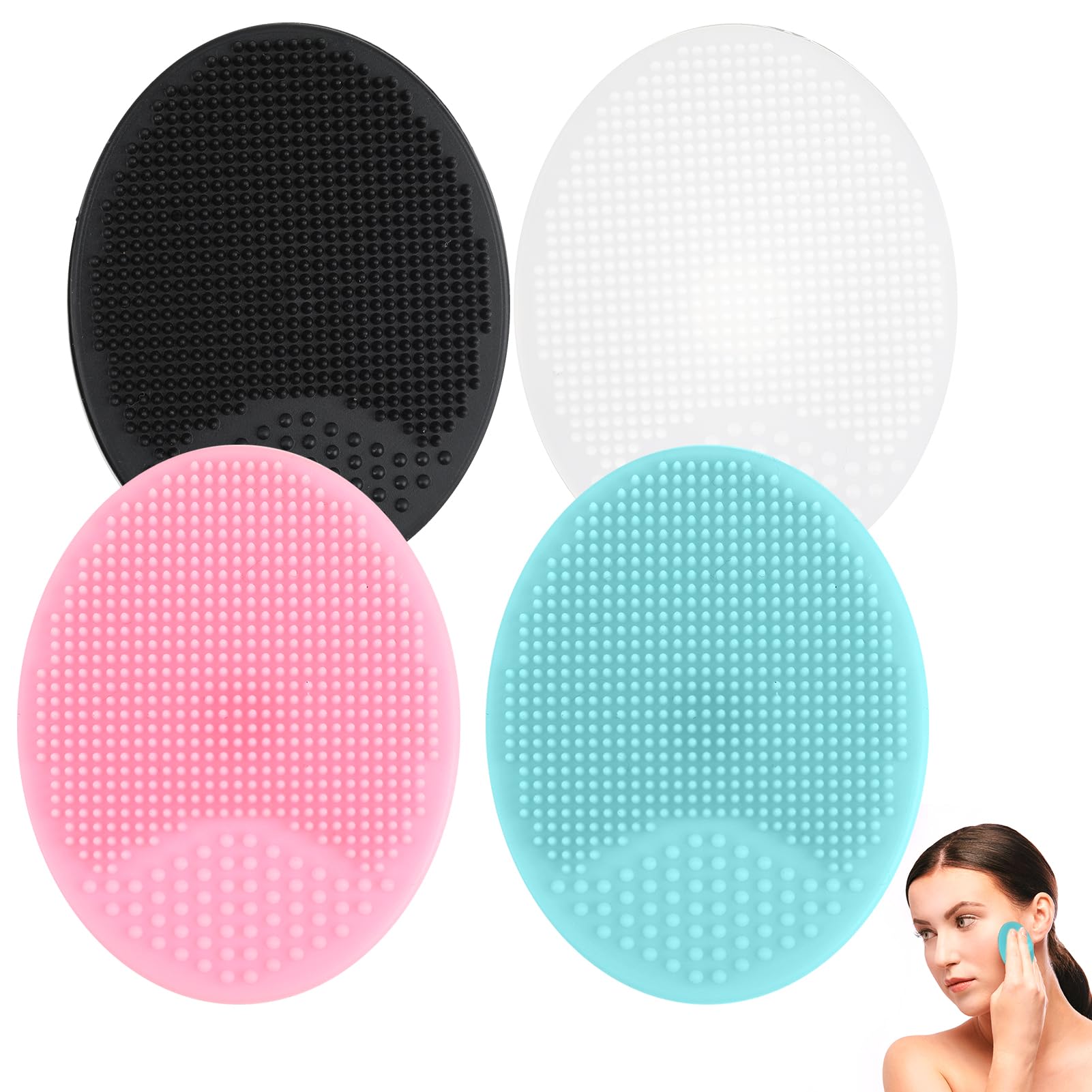 4 Pcs Silicone Face Scrubbers Exfoliator Brush, Baby Bath Silicone Brush Handheld Facial Cleansing Brush, Soft Silicone Face Scrubber Cradle Cap Brush Massage Manual Exfoliating Brush for Adult Baby