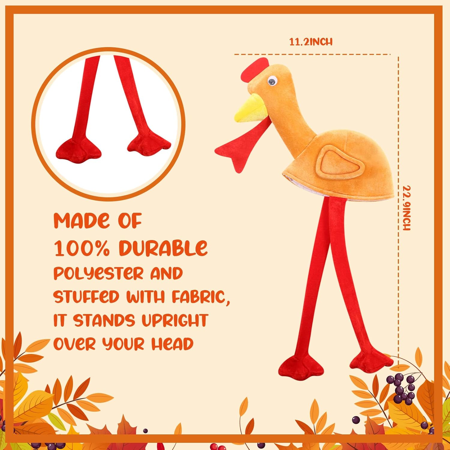 Hanaive 10 Pieces Thanksgiving Turkey Hats Bulk for Adults Turkey Costume for Dress-up Party Plush Turkey Hat Party Supplies