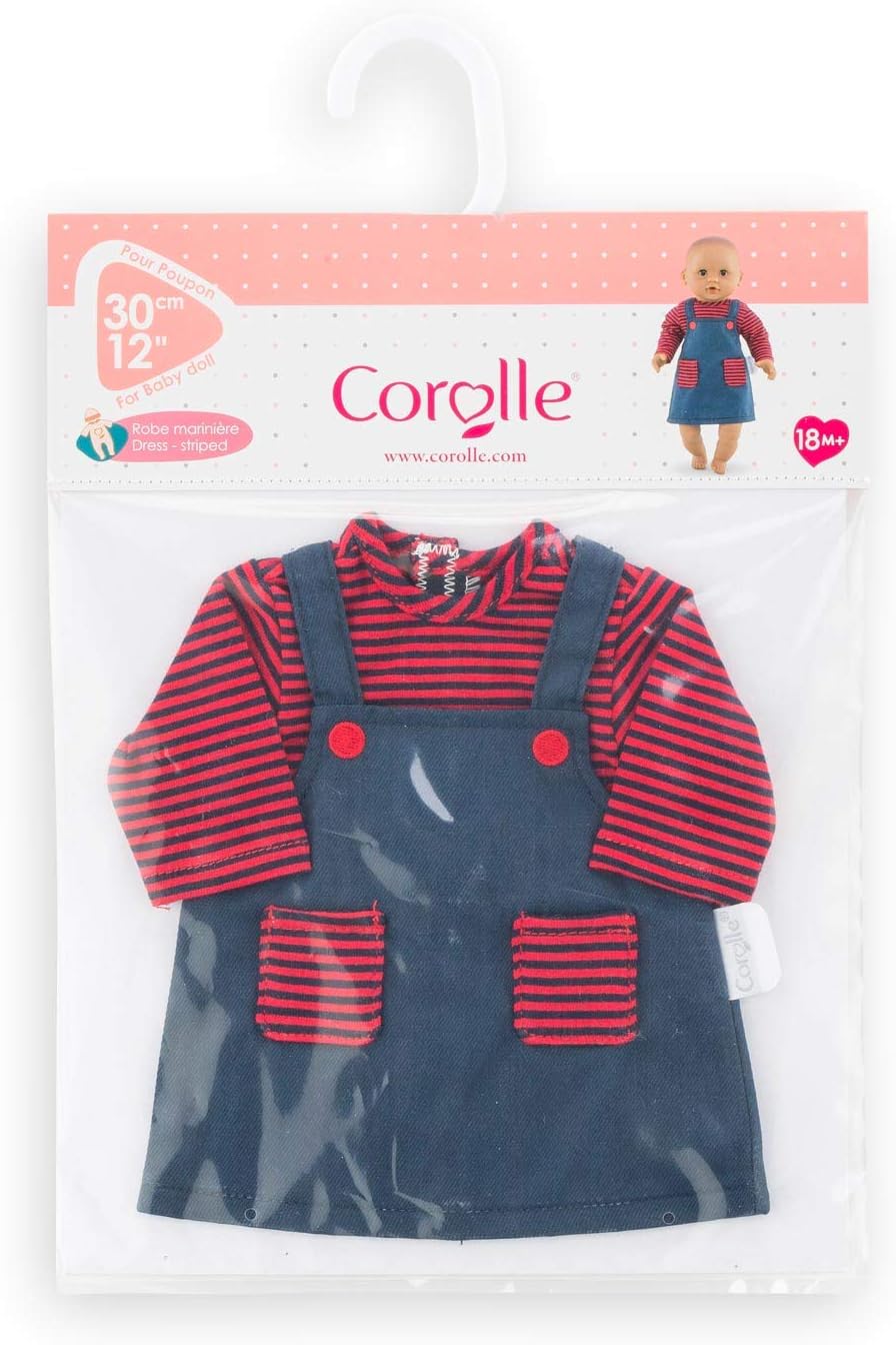Corolle 12" Striped Dress Baby Doll Outfit, Mon Premier Poupon Clothing and Accessories fit 12" Dolls, for Kids Ages 18 Months and up