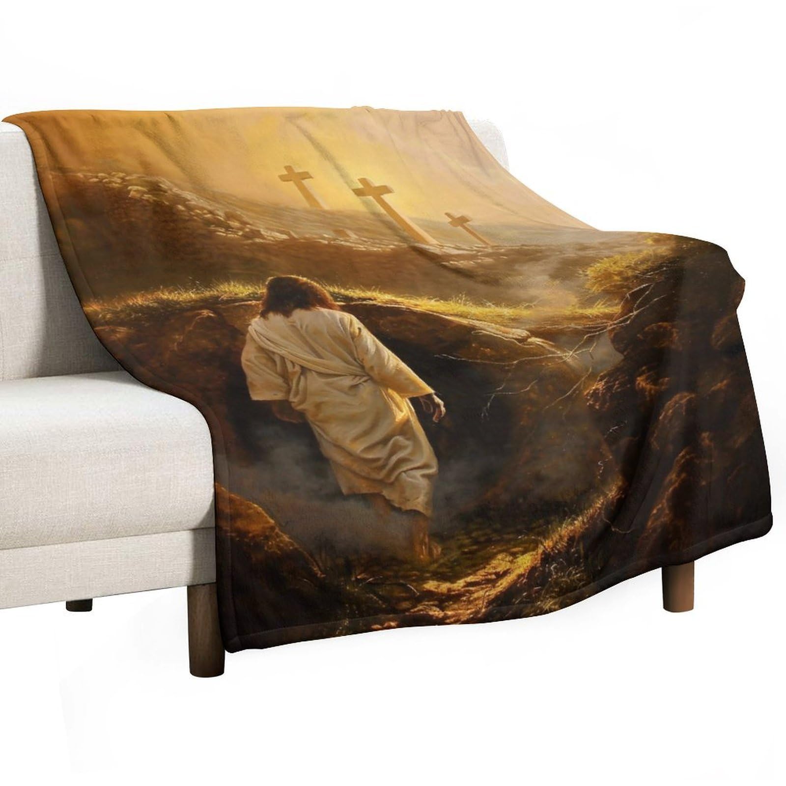 Yhgsreuoh White-Style Jesus Leaving The Tomb 01 Flannel Blankets Fleece Soft Throw Lightweight Plush Gifts For Couch, Bed, Cozy Sofa Plush, Chair, Lovers 130X175cm(50X70in)