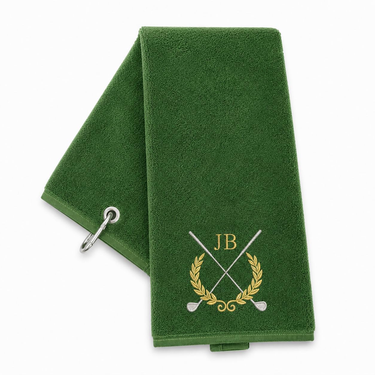 JJLC Personalised Golf Towel Custom Embroidered Name with Clip Ladies Mens (Forest Green)