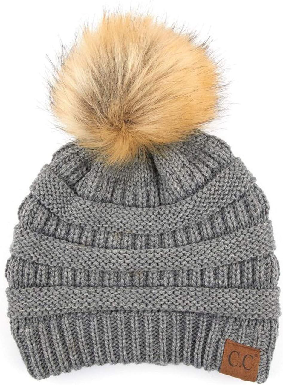 3pc Set Trendy Warm Chunky Soft Stretch Cable Knit Pom Pom Beanie, Scarves and Gloves Set