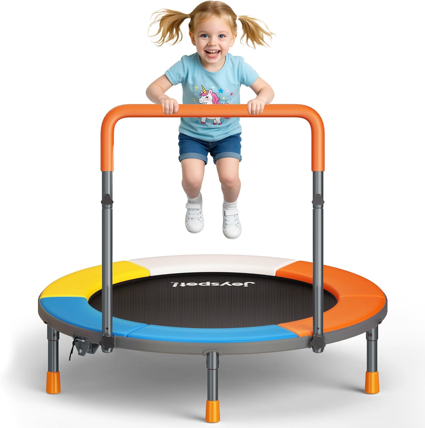 3FT Foldable Trampoline for Kids - 36” Mini Small Trampoline with Handle Bar, Height-Adjustable, Max Load 100LBS, Ideal for Toddler Baby Jumping Mats & Outdoor Workout Adventures
