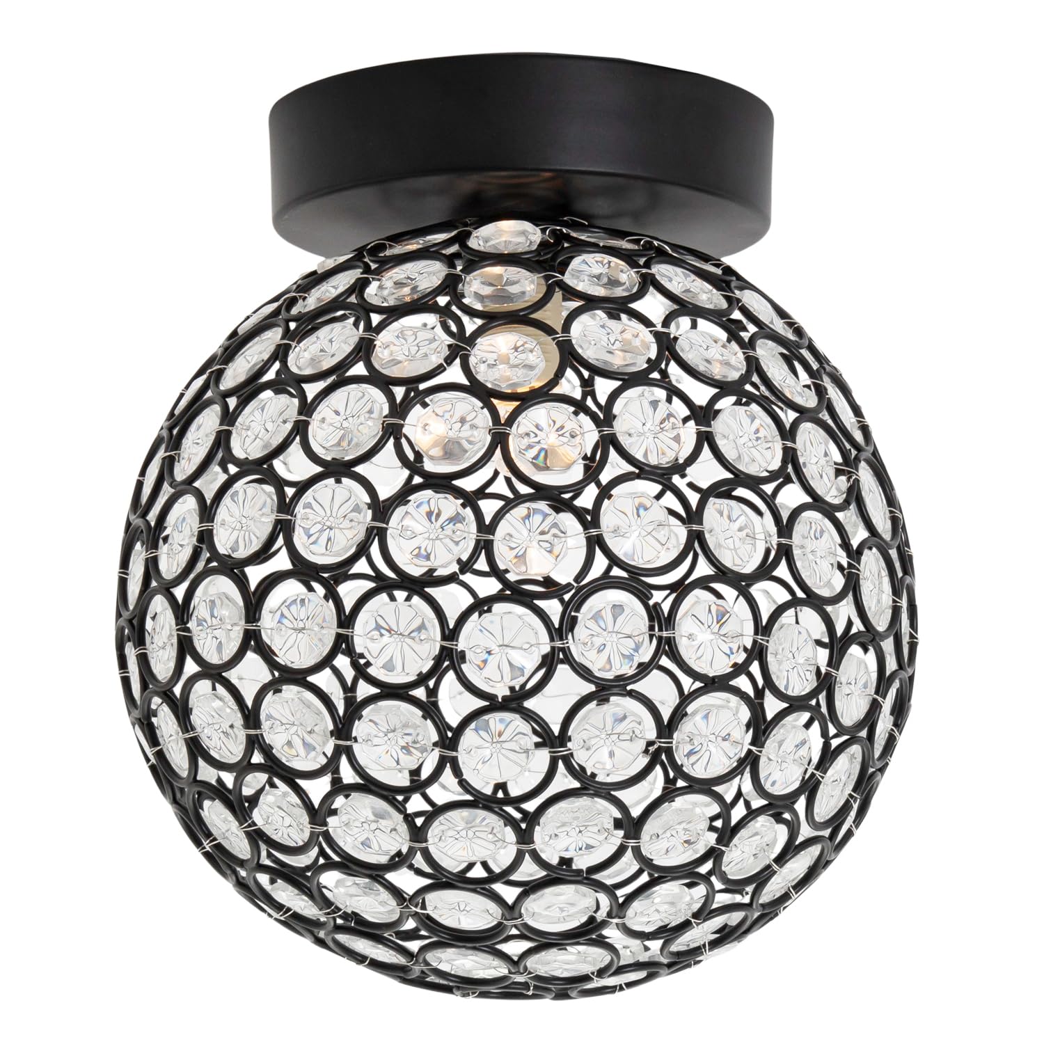 Happy Homewares Modern Matte Black and Clear Beaded Glass IP44 Rated Globe Bathroom Ceiling Light Fitting | 21cm x 17cm | 1 x G9
