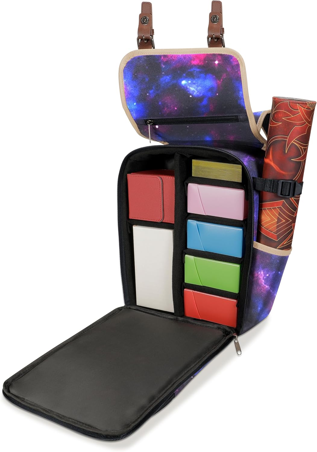 ENHANCE Designer Edition Compact MTG Backpack with Customizable Interior Fits Magic the Gathering, Lorcana & more - Accessory Pocket for Dice Bags, Booster Packs, Tag Trackers, Playmat Pocket (Galaxy)