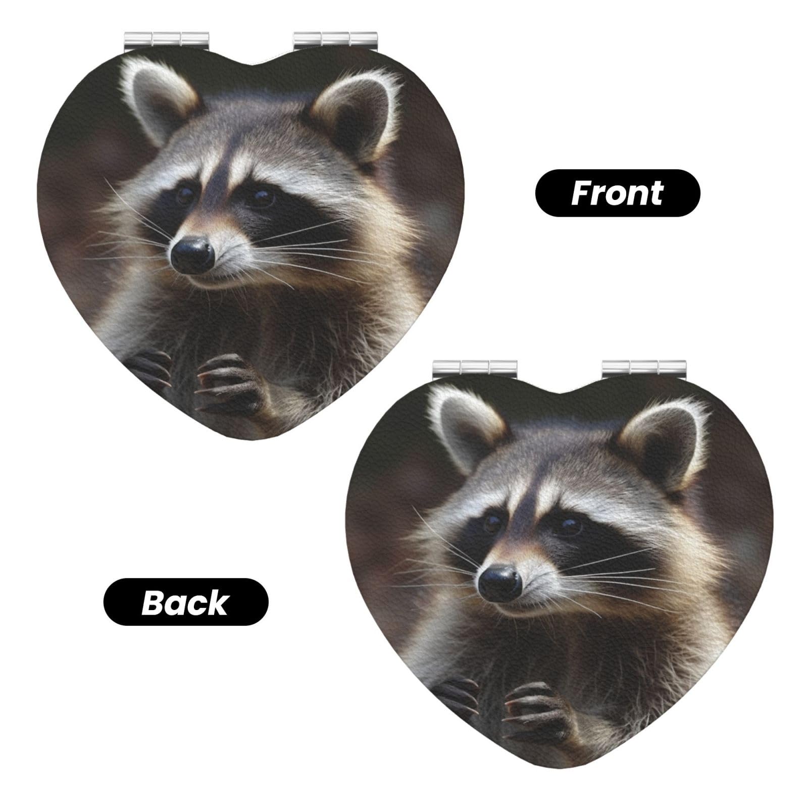 FHEDVBN Compact Mirror for Purse, 1X/2X Magnifying Mirror for Women Men Raccoon Makeup Mirror 2-Sided Handheld Folding Mirror Portable Travel Mirror Mini Vanity Mirror