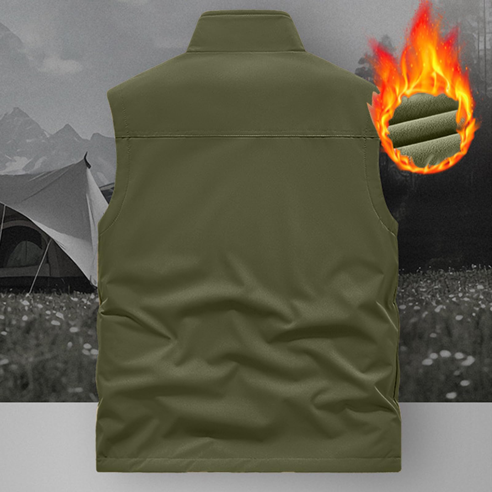 Generisch Gilet d'hiver doublé pour homme - Gilet d'extérieur chaud en polaire avec plusieurs poches - Doublure polaire - Col montant - Veste sans manches - Couleur unie - Gilet de loisirs épais